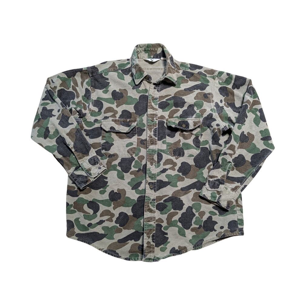VINTAGE BLACK DUCK Long Sleeve button up, L/XL, Camo heavy Flannel Shirt